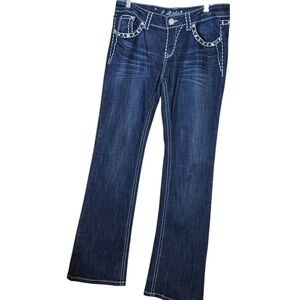 LA idol USA Stylish Dark Blue Jeans with Studded Details and Rhinestones.
